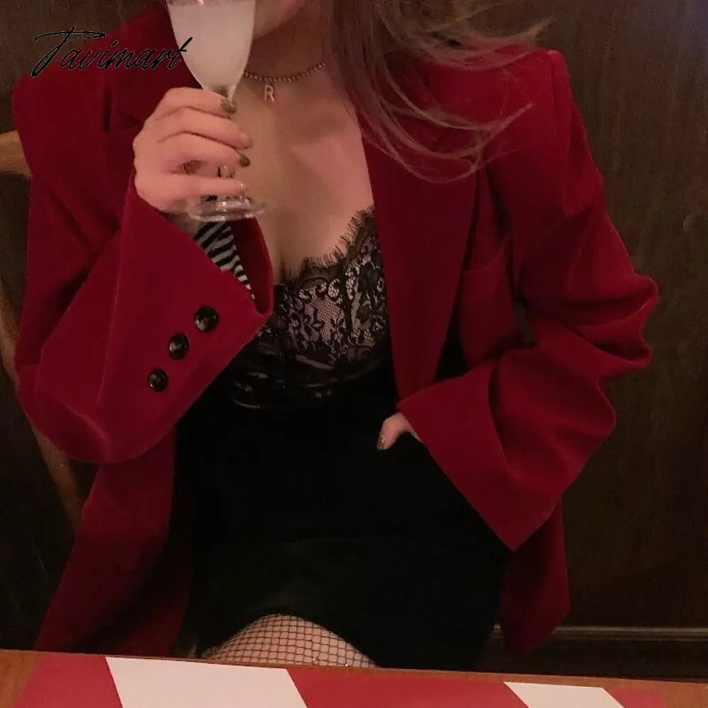Vintage Blazer With Belt Women Notched Collar Long Sleeve Korean Chic Jackets Casual Female Single Breasted Outerwears