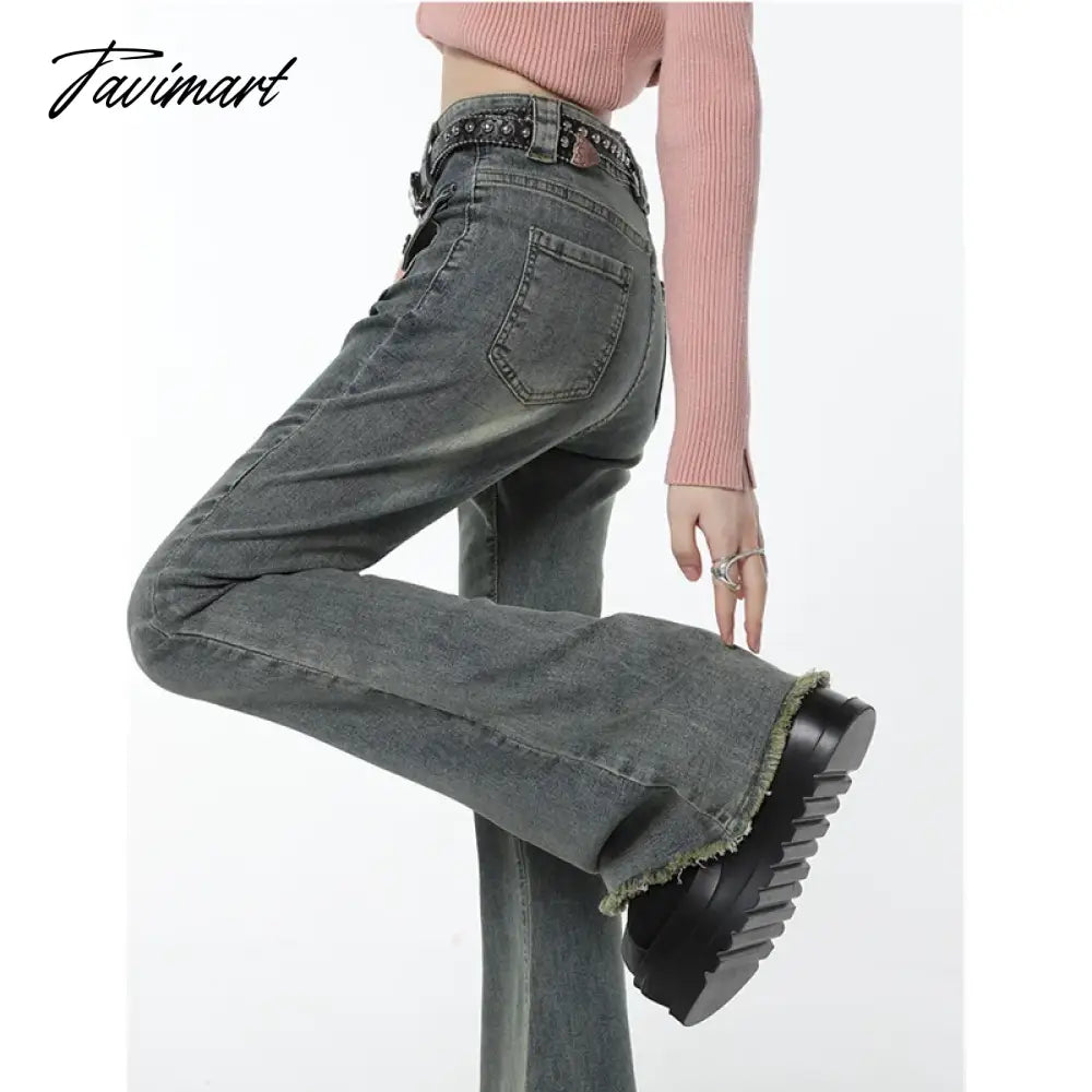 Vintage Blue High Waisted Women Jeans American Skinny Fashion Streetwear Classic Denim Trouser Casual Straight Flare Denim Pants