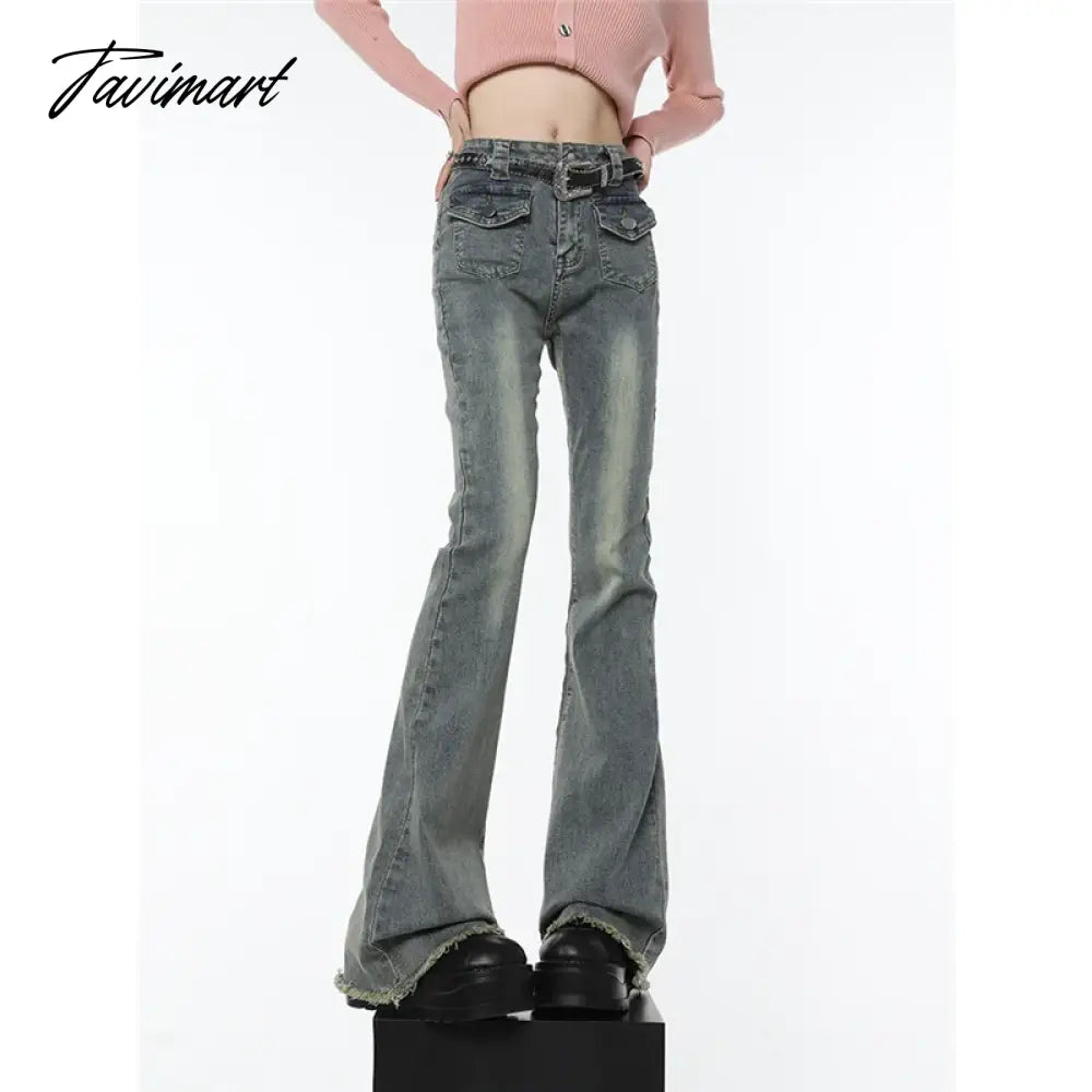 Vintage Blue High Waisted Women Jeans American Skinny Fashion Streetwear Classic Denim Trouser Casual Straight Flare Denim Pants