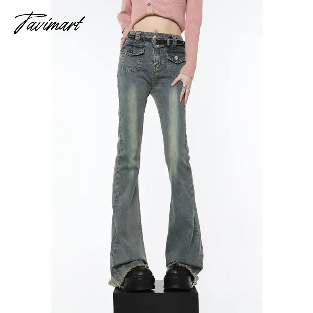 Vintage Blue High Waisted Women Jeans American Skinny Fashion Streetwear Classic Denim Trouser Casual Straight Flare Denim Pants