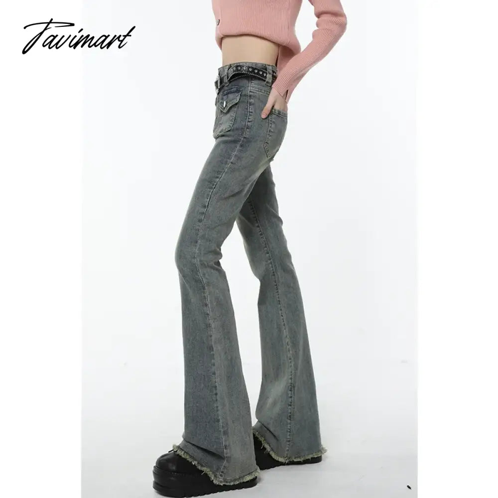 Vintage Blue High Waisted Women Jeans American Skinny Fashion Streetwear Classic Denim Trouser Casual Straight Flare Denim Pants
