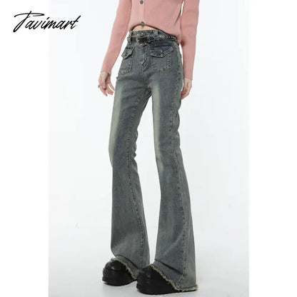 Vintage Blue High Waisted Women Jeans American Skinny Fashion Streetwear Classic Denim Trouser Casual Straight Flare Denim Pants
