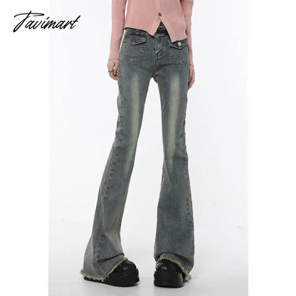 Vintage Blue High Waisted Women Jeans American Skinny Fashion Streetwear Classic Denim Trouser Casual Straight Flare Denim Pants