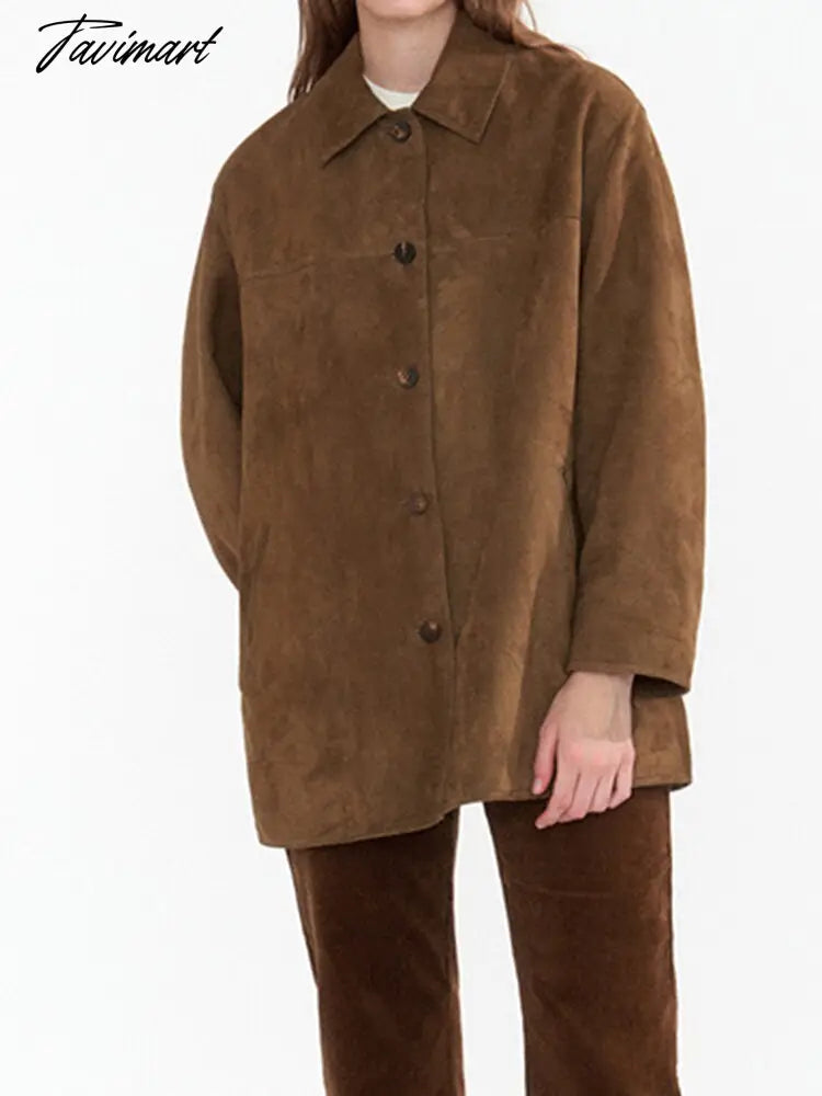 Vintage Brown Fashion Caot Women Autum Winter Trun Down Collar Single Breasted Outwear Ladies Classic Simple Jacket Caots