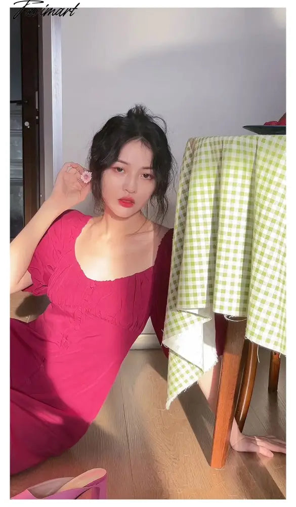 Vintage Evening Party Midi Dresses Ladies Solid Korean Fashion Elegant Split Dress Hepburn Summer Casual Clothes for Women