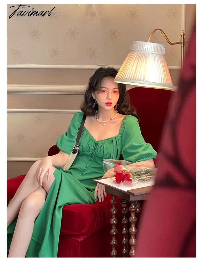 Vintage Evening Party Midi Dresses Ladies Solid Korean Fashion Elegant Split Dress Hepburn Summer Casual Clothes for Women