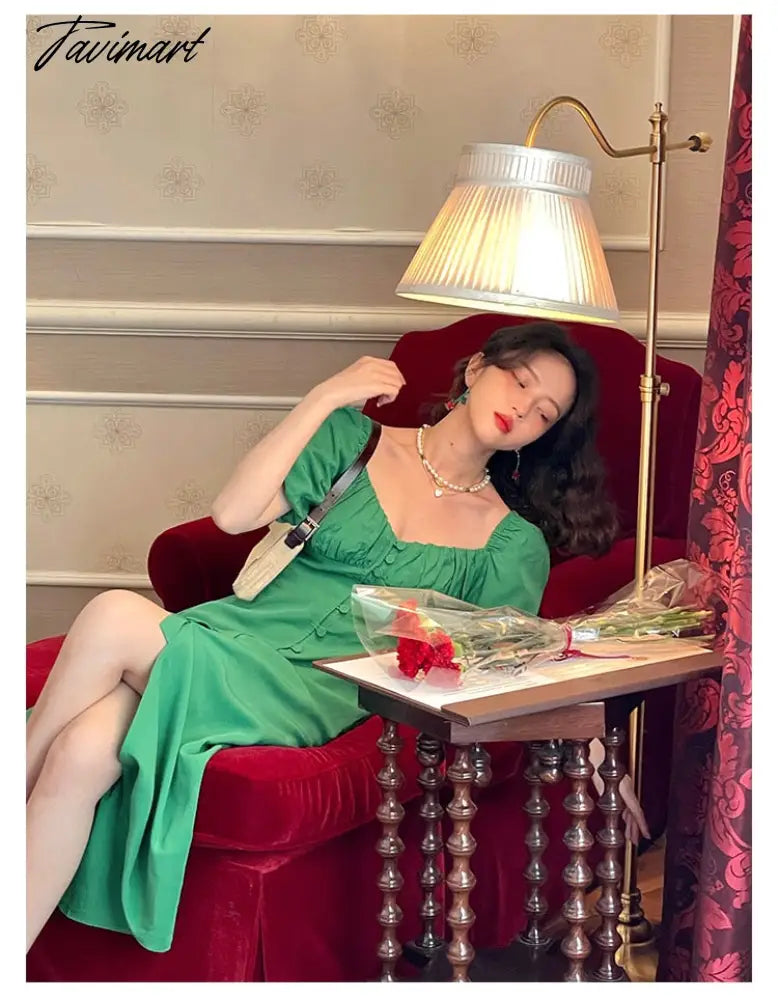Vintage Evening Party Midi Dresses Ladies Solid Korean Fashion Elegant Split Dress Hepburn Summer Casual Clothes for Women
