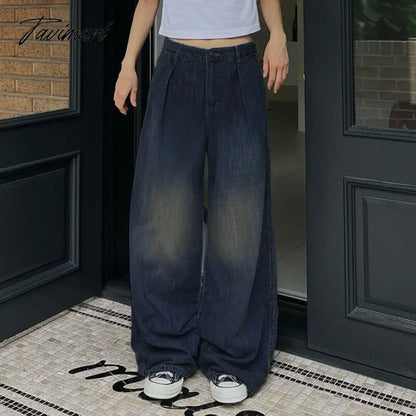 Vintage Fashion Baggy Jeans Trousers Women Streetwear Wide Leg Jeans Female Pants Casual Denim Straight Trousers Pantalon Mujer