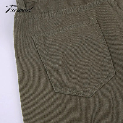 Vintage Green Cargo Pants Jeans Slim Drawstring Lace Pockets Casual Retro Fall High Waist Clothes Women