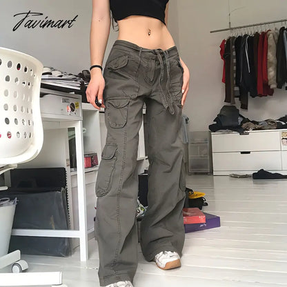 Vintage Hippie American Street Style Gray Cargo Pants Women Fashion Jeans Black Casual Trousers Sexy Low Waist Baggy Pants