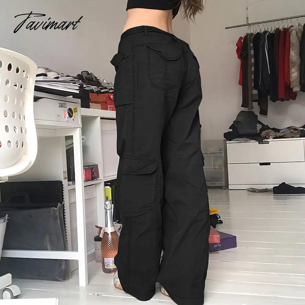 Vintage Hippie American Street Style Gray Cargo Pants Women Fashion Jeans Black Casual Trousers Sexy Low Waist Baggy Pants
