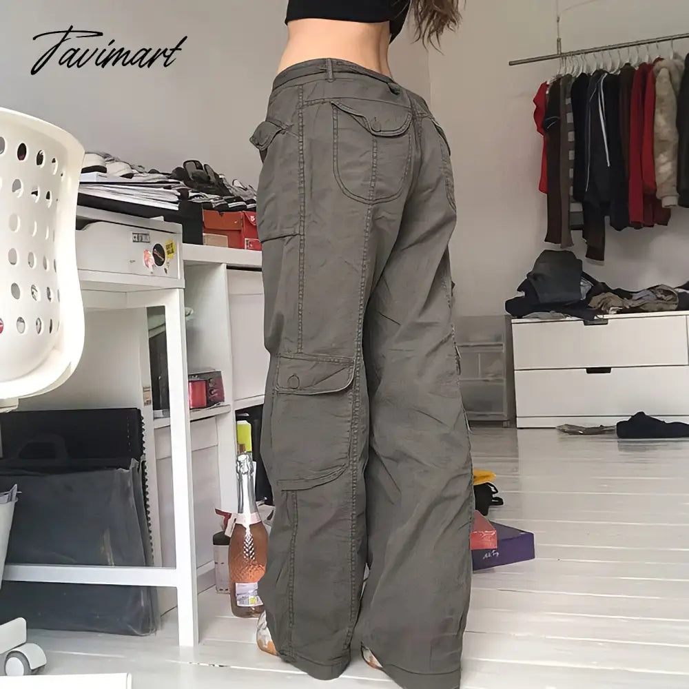 Vintage Hippie American Street Style Gray Cargo Pants Women Fashion Jeans Black Casual Trousers Sexy Low Waist Baggy Pants