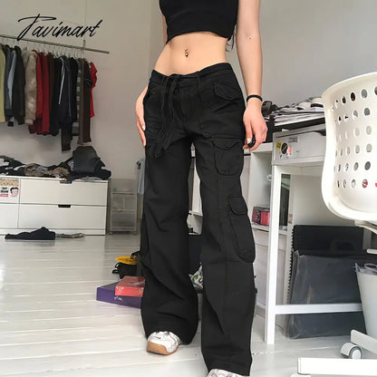 Vintage Hippie American Street Style Gray Cargo Pants Women Fashion Jeans Black Casual Trousers Sexy Low Waist Baggy Pants