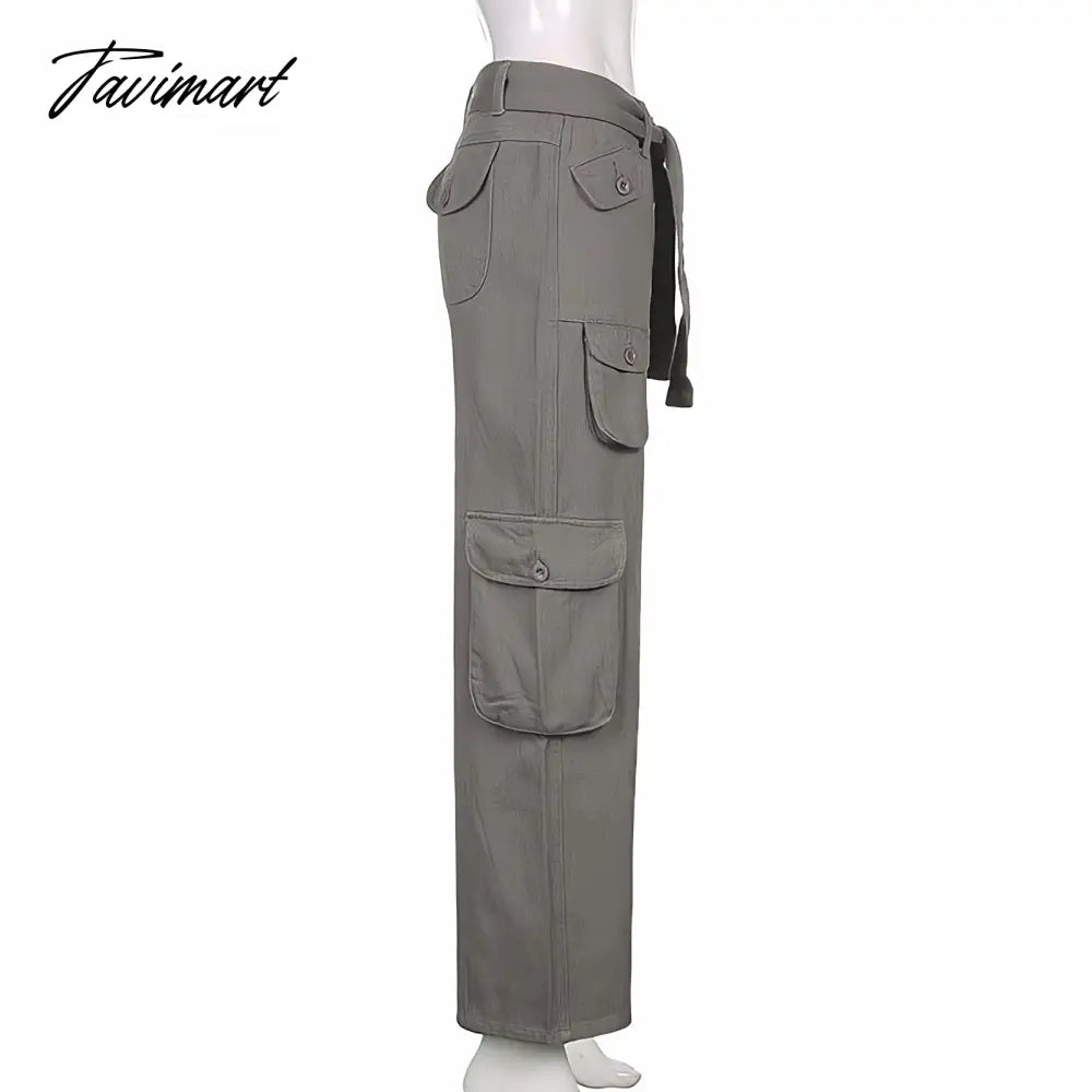 Vintage Hippie American Street Style Gray Cargo Pants Women Fashion Jeans Black Casual Trousers Sexy Low Waist Baggy Pants