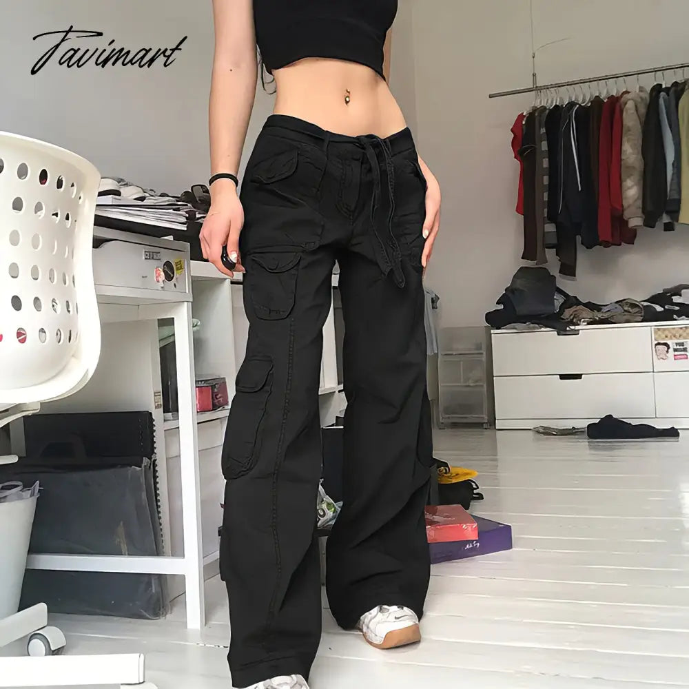 Vintage Hippie American Street Style Gray Cargo Pants Women Fashion Jeans Black Casual Trousers Sexy Low Waist Baggy Pants