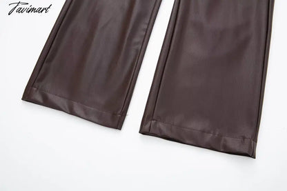 Vintage Pockets Casual Trouser Women Of Side Straight Leather Pants