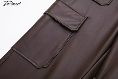 Vintage Pockets Casual Trouser Women Of Side Straight Leather Pants