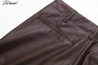 Vintage Pockets Casual Trouser Women Of Side Straight Leather Pants