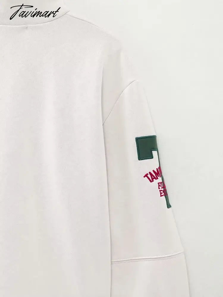 Vintage Turtleneck Letter Embroidery White Pullovers Sweatshirts Plush Women Tops