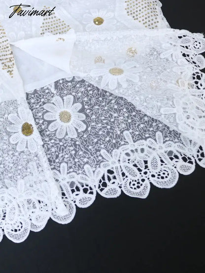White Applique Lace Dress Chic Women Daisy Flower Off Shoulder Puff Sleeve Midi Dress Summer Party Birthday Wedding Guest Gown