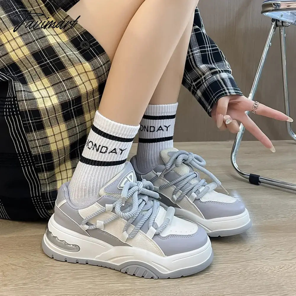 White Casual Women Sneakers All-match Korean Fashion Platform Athletic Shoes Round Toe Sport Comfortable Vulcanized Shoes