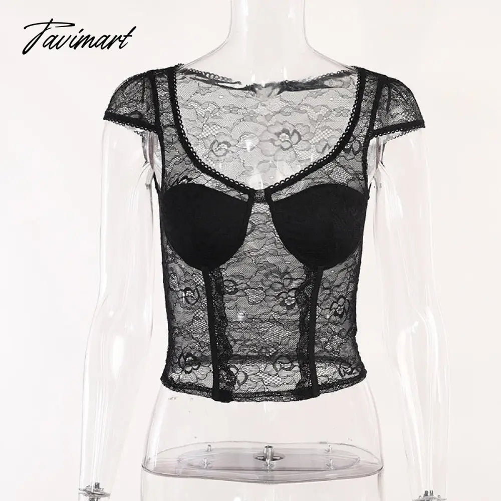 White Crop Top Lace Crop Tops for Women See Through Emo Clothes Shirts Tops Sexy Backless Top Hollow Out Y2k Streetwear T Shirt