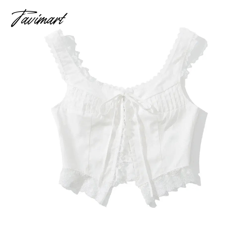 White lace crop tops women Summer y2k clothes white lace tank top for women cute tops elegant corset top lace korean streetwear
