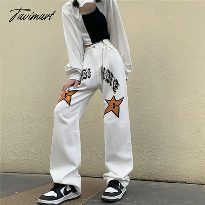 White New Jeans Women Y2k Baggy Hippie Pants Boyfriend Style Vintage High Waist Versatile Straight Leg Mopping Casual Trousers