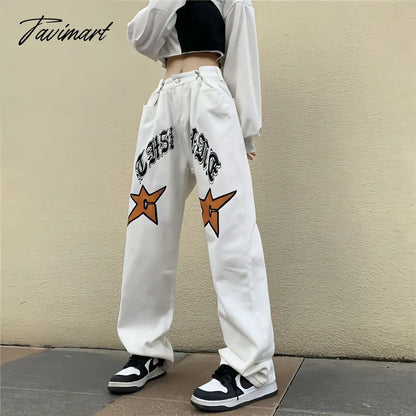 White New Jeans Women Y2k Baggy Hippie Pants Boyfriend Style Vintage High Waist Versatile Straight Leg Mopping Casual Trousers
