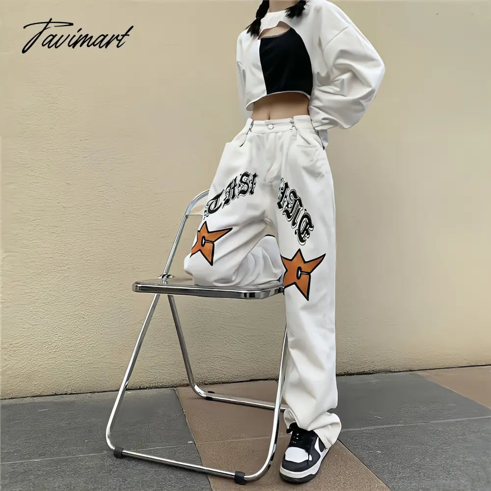 White New Jeans Women Y2k Baggy Hippie Pants Boyfriend Style Vintage High Waist Versatile Straight Leg Mopping Casual Trousers