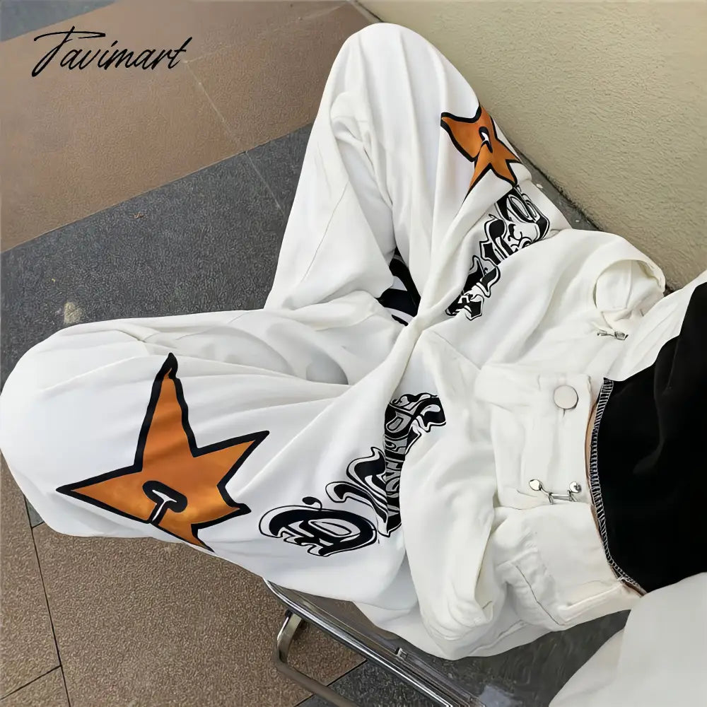 White New Jeans Women Y2k Baggy Hippie Pants Boyfriend Style Vintage High Waist Versatile Straight Leg Mopping Casual Trousers