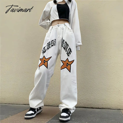 White New Jeans Women Y2k Baggy Hippie Pants Boyfriend Style Vintage High Waist Versatile Straight Leg Mopping Casual Trousers