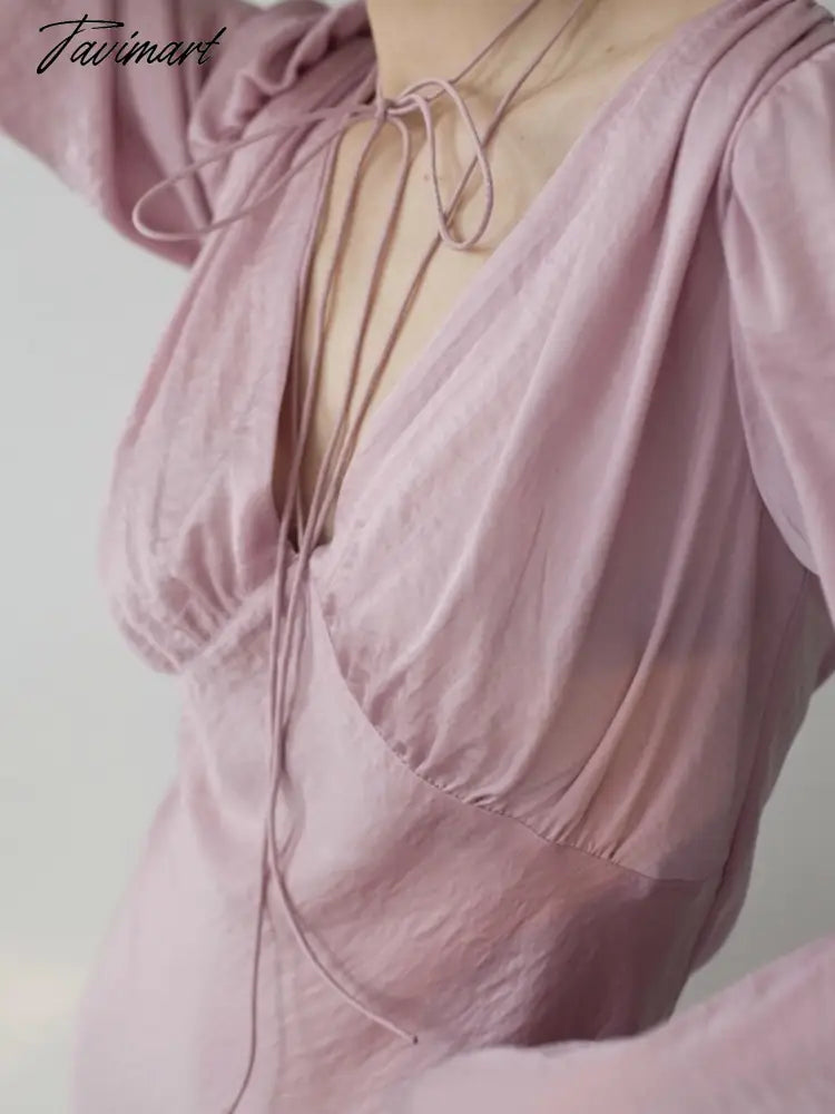 White Party Dress a Line Sexy Lace Up Fashion Elegant Female Clothing Long Sleeve v Neck Solid Color Summer New Arrivals