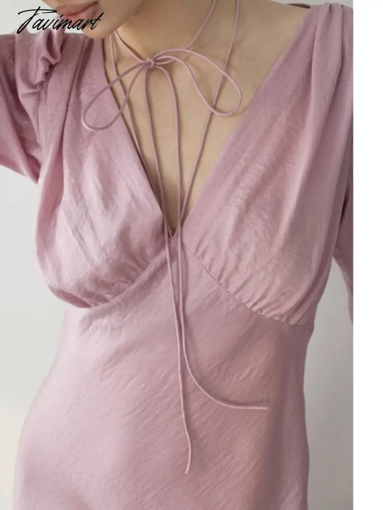White Party Dress a Line Sexy Lace Up Fashion Elegant Female Clothing Long Sleeve v Neck Solid Color Summer New Arrivals