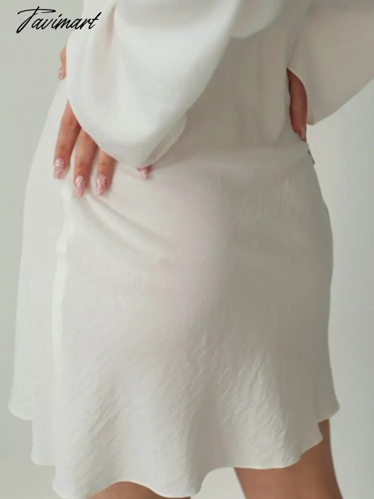 White Party Dress a Line Sexy Lace Up Fashion Elegant Female Clothing Long Sleeve v Neck Solid Color Summer New Arrivals