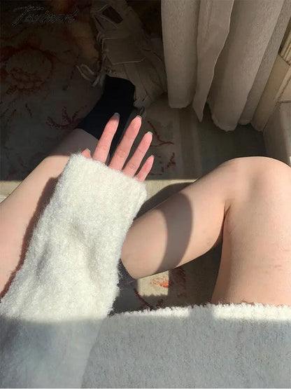 White Warm Knitted Mini Dress Women Long Sleeve Elegant Vintage Dress Female Casual Korean Fashion Loose Y2K Sweater Dress