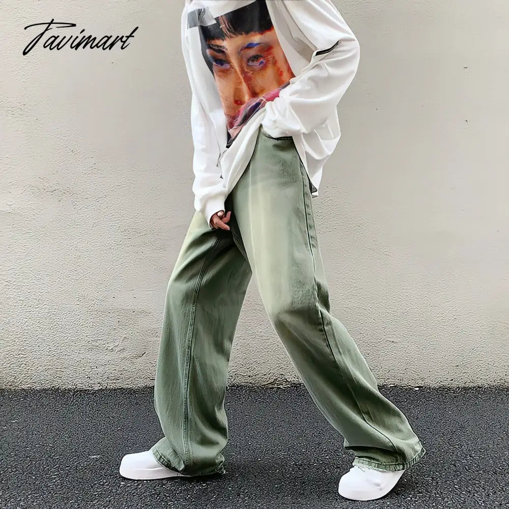 Wide Leg Denim Trousers Vintage Green Jeans Women Summer Korean Fashion Vibe Style Y2k Streetwear High Waist Baggy Pants