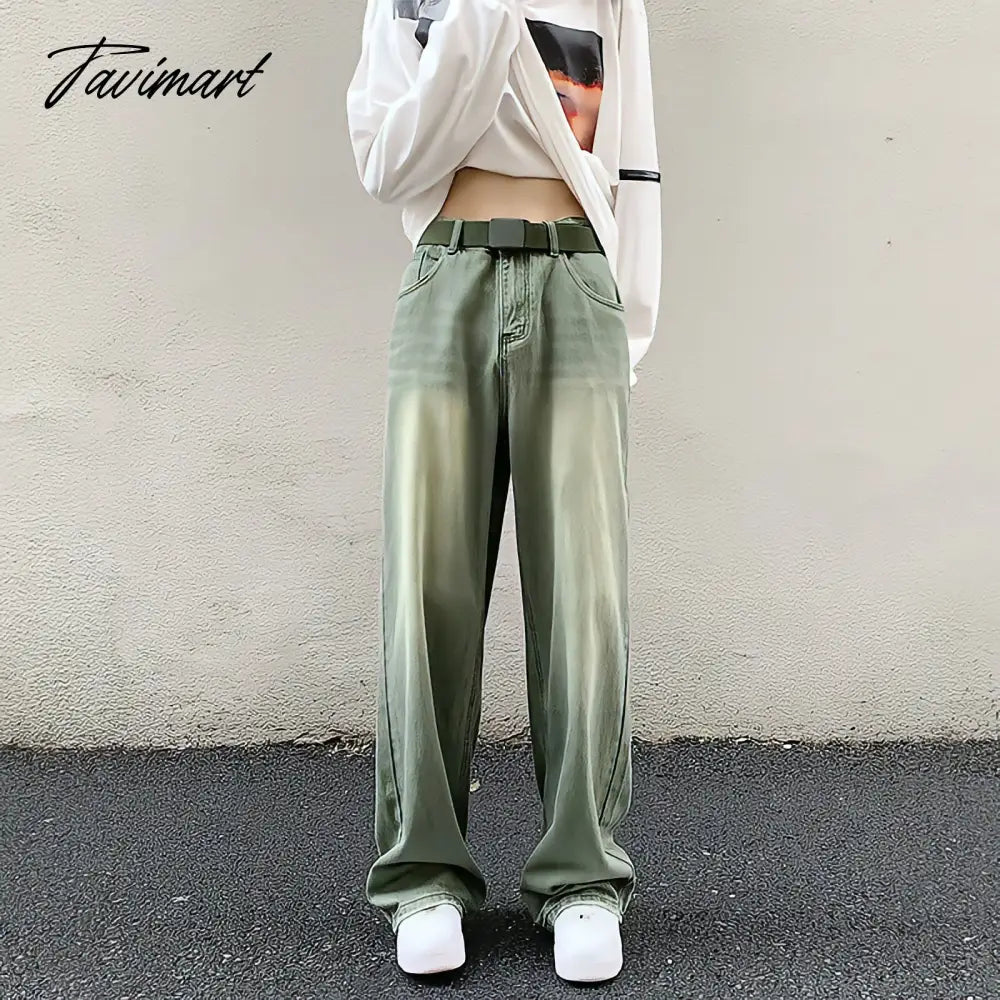 Wide Leg Denim Trousers Vintage Green Jeans Women Summer Korean Fashion Vibe Style Y2k Streetwear High Waist Baggy Pants