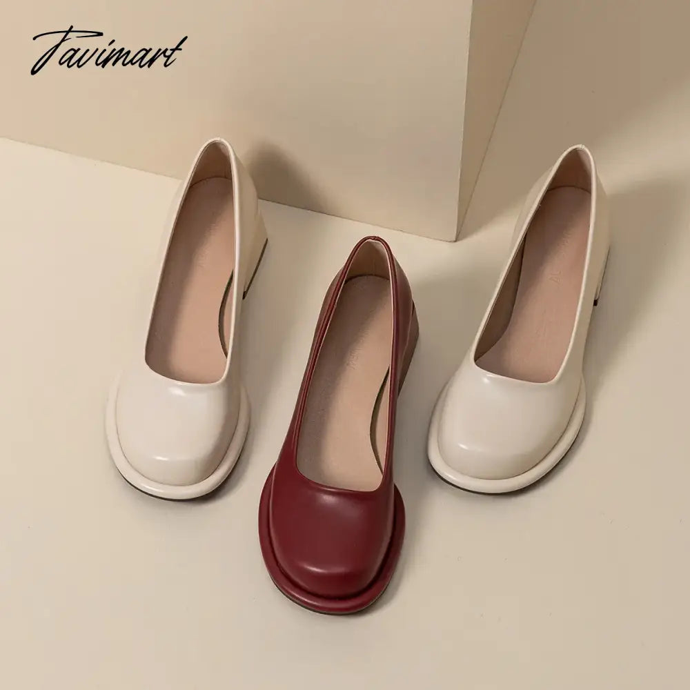 Wine-red shoes with thick heels in spring of 2024, new female high-grade round head retro fairy wind Mary Jane wedding shoes.