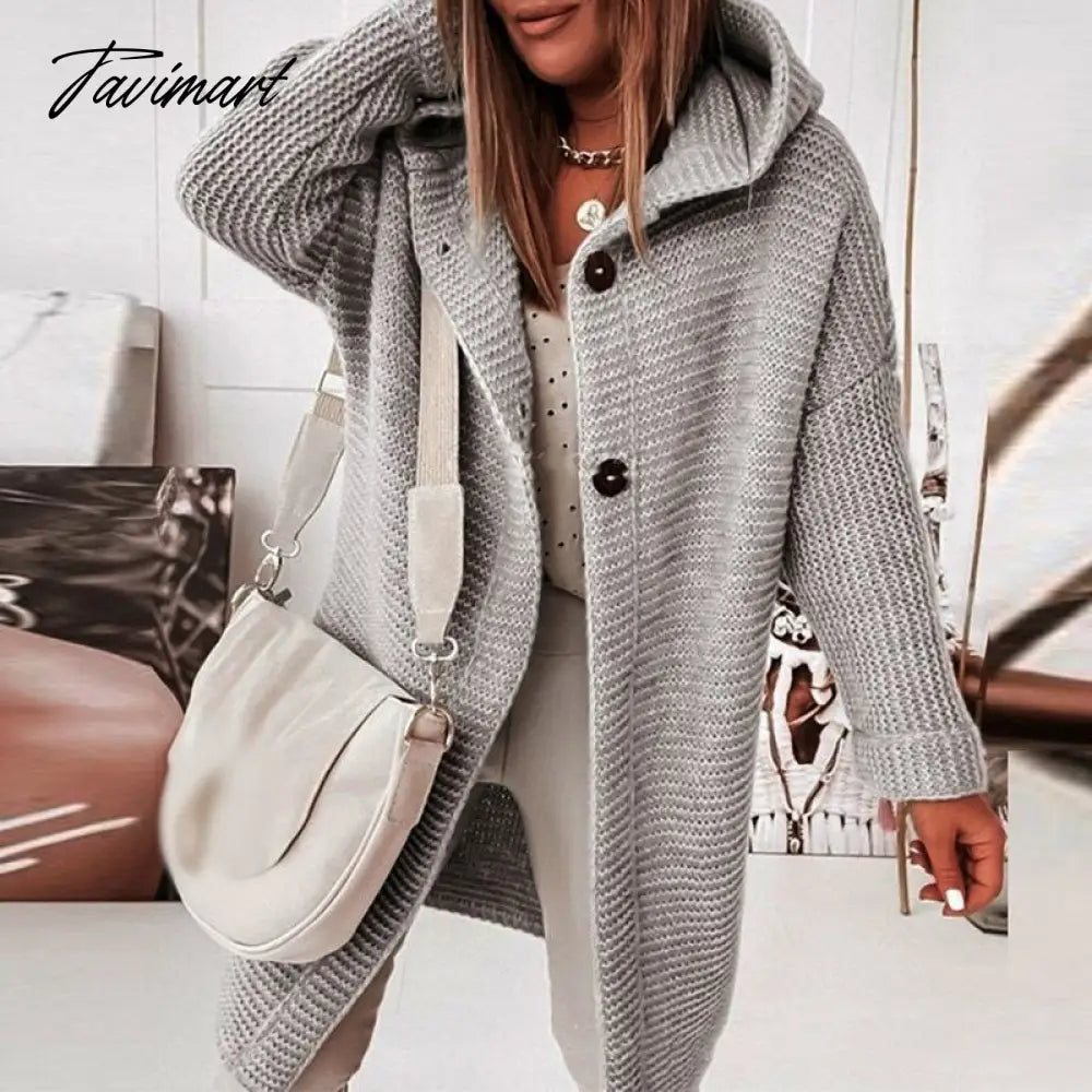Winter Casual Warm Hooded Long Sleeve Sweaters Women Loose Solid Color Knitted Tops Autumn Commute Simple Basic Cardigan Sweater