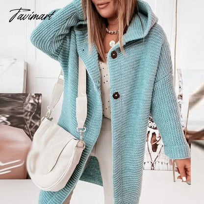 Winter Casual Warm Hooded Long Sleeve Sweaters Women Loose Solid Color Knitted Tops Autumn Commute Simple Basic Cardigan Sweater