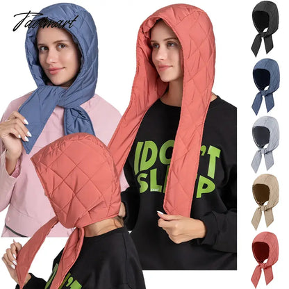 Winter Warm Hats Balaclava For Women Men Fashion Design Quilted Headscarf Puffer Scarf Lightweight Portable Windproof Scarf Hat