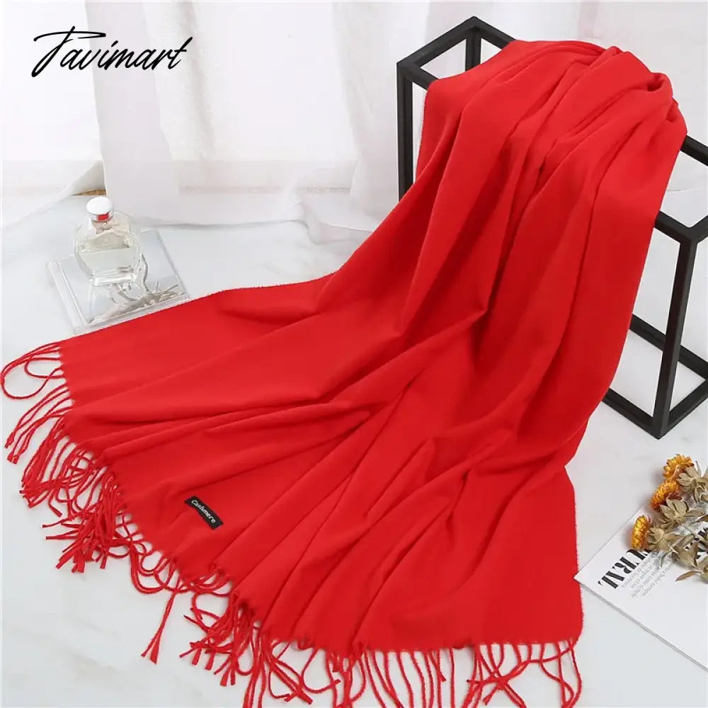 Winter Women Cashmere Scarves Solid Color Lady Thicken Warm Pashmina Shawl Tassel Scarves Versatile Fashion Female Long Scarves