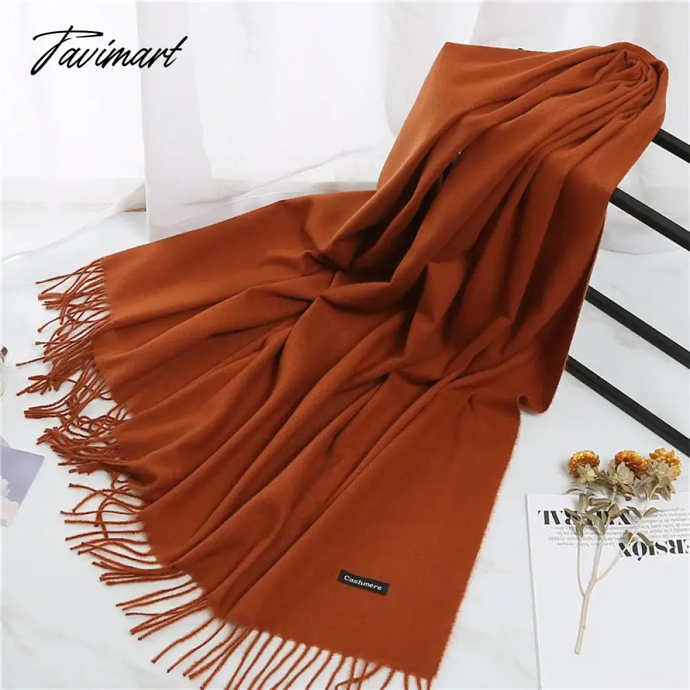 Winter Women Cashmere Scarves Solid Color Lady Thicken Warm Pashmina Shawl Tassel Scarves Versatile Fashion Female Long Scarves