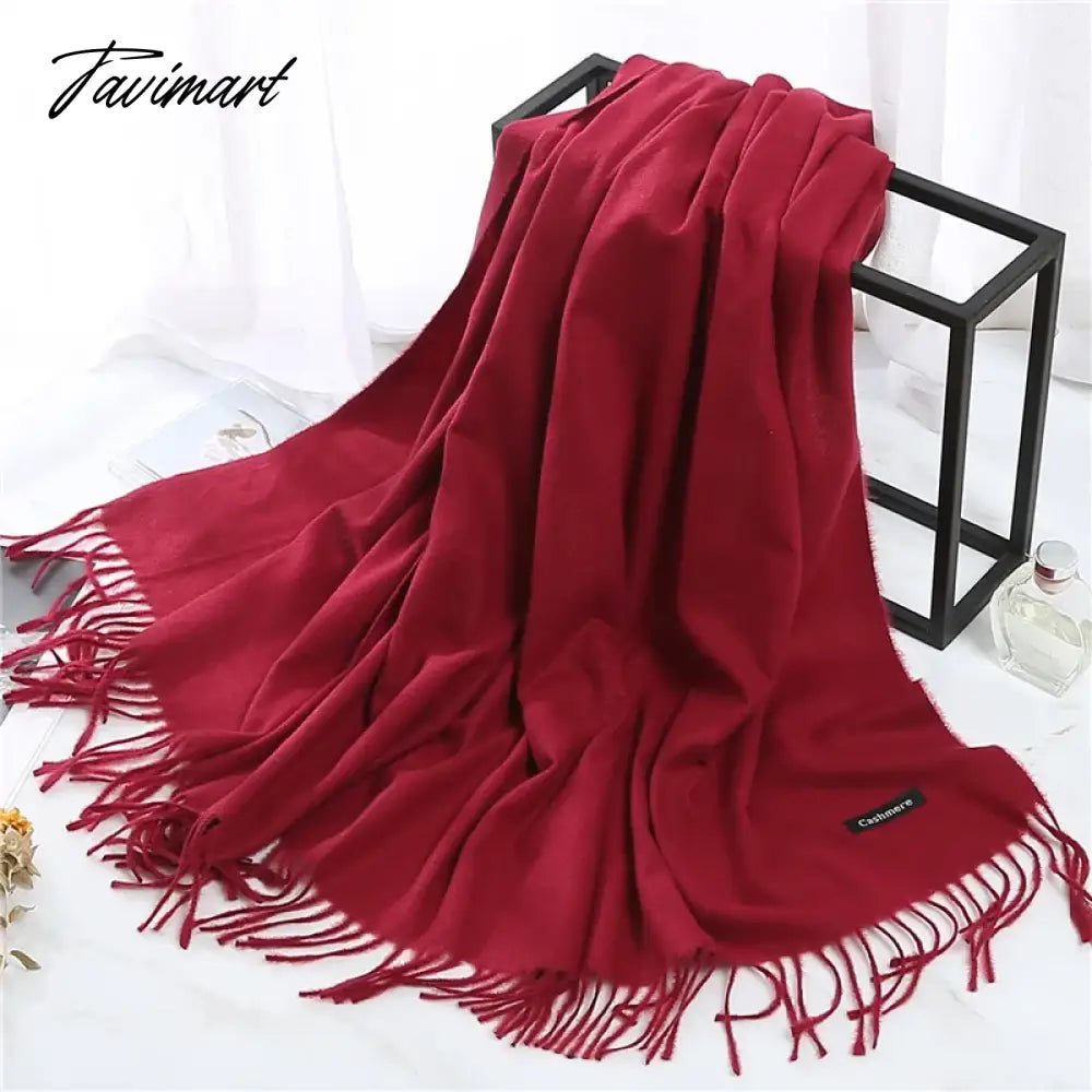 Winter Women Cashmere Scarves Solid Color Lady Thicken Warm Pashmina Shawl Tassel Scarves Versatile Fashion Female Long Scarves