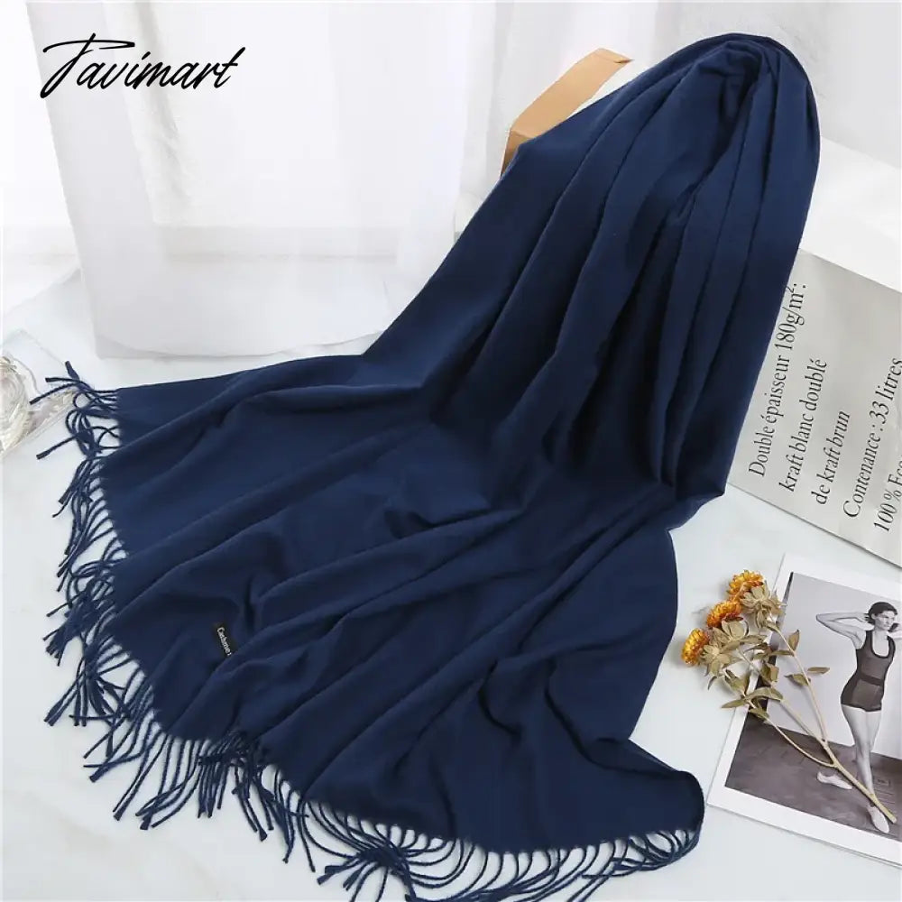 Winter Women Cashmere Scarves Solid Color Lady Thicken Warm Pashmina Shawl Tassel Scarves Versatile Fashion Female Long Scarves