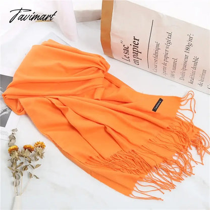 Winter Women Cashmere Scarves Solid Color Lady Thicken Warm Pashmina Shawl Tassel Scarves Versatile Fashion Female Long Scarves