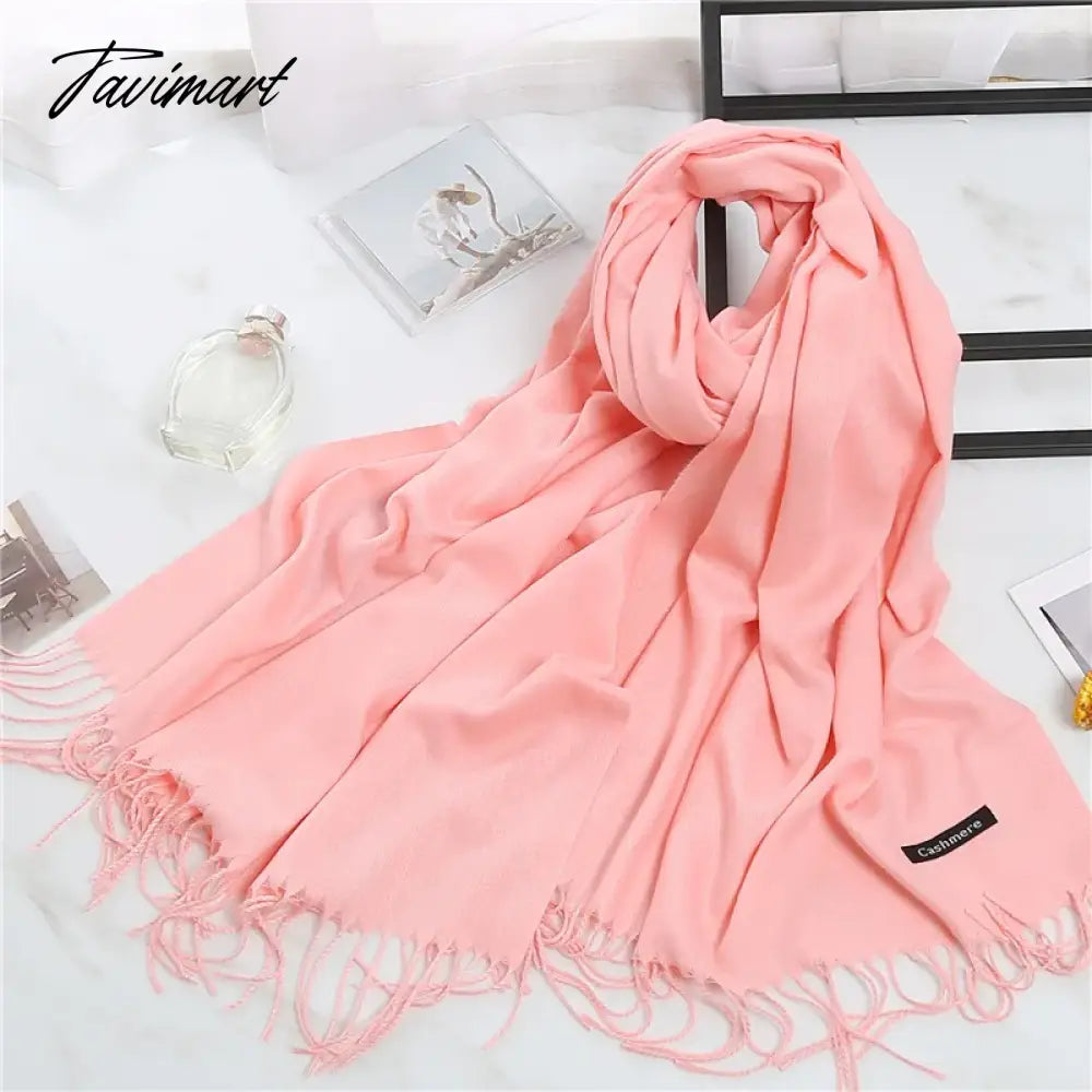 Winter Women Cashmere Scarves Solid Color Lady Thicken Warm Pashmina Shawl Tassel Scarves Versatile Fashion Female Long Scarves