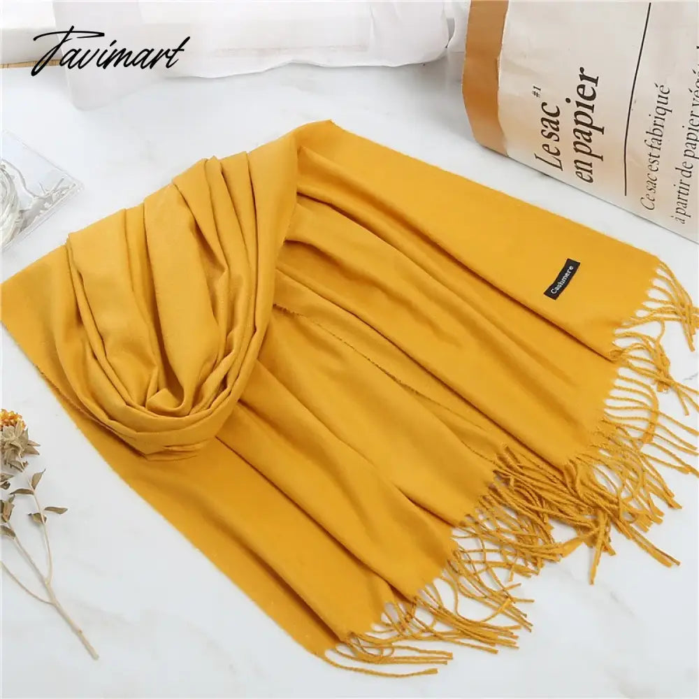 Winter Women Cashmere Scarves Solid Color Lady Thicken Warm Pashmina Shawl Tassel Scarves Versatile Fashion Female Long Scarves