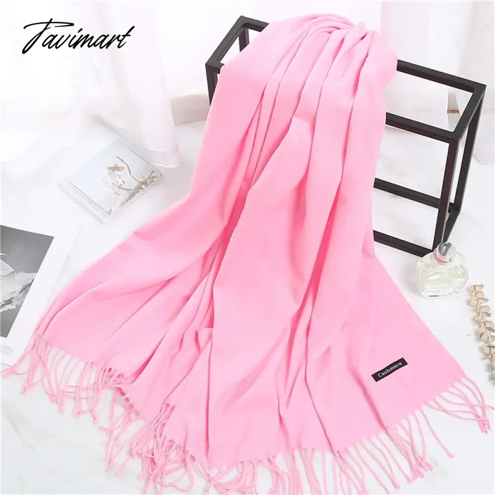 Winter Women Cashmere Scarves Solid Color Lady Thicken Warm Pashmina Shawl Tassel Scarves Versatile Fashion Female Long Scarves